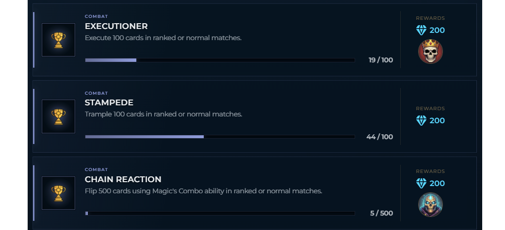 Nexaris challenges and achievement rewards